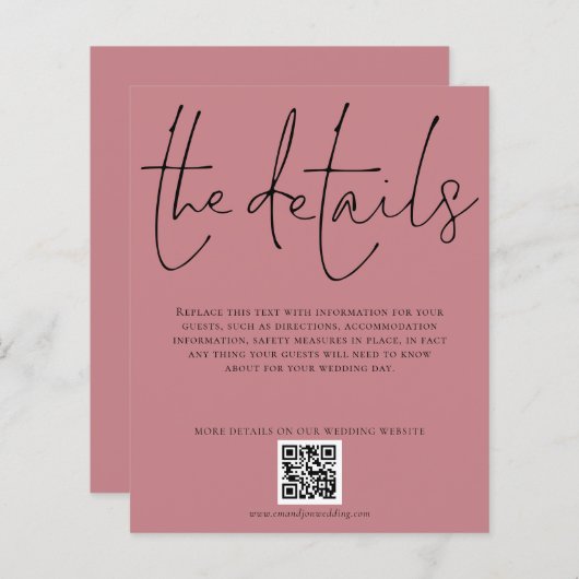 Details zur Hochzeit QR Code Dusty Rose Encl (Vorne/Hinten)