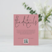 Details zur Hochzeit QR Code Dusty Rose Encl (Stehend Vorderseite)