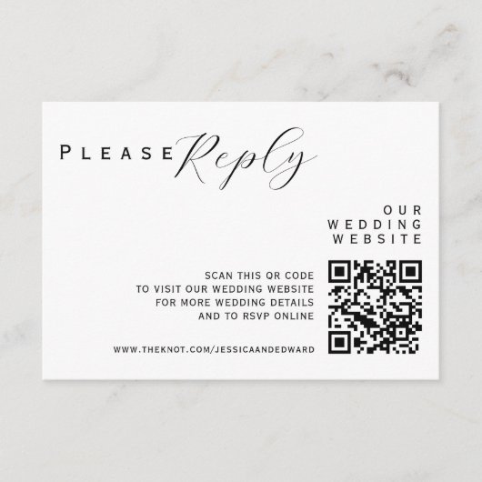 Details zur Hochzeit Qr Code Einfach Schwarz Minim Begleitkarte (Vorderseite)