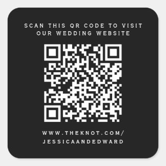 Details zur Hochzeit Qr Code Einfach Schwarz Minim Quadratischer Aufkleber
