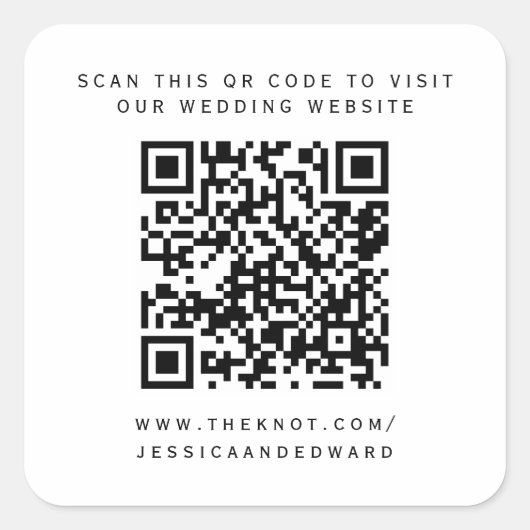 Details zur Hochzeit Qr Code Einfach Schwarz Minim Quadratischer Aufkleber (Vorderseite)