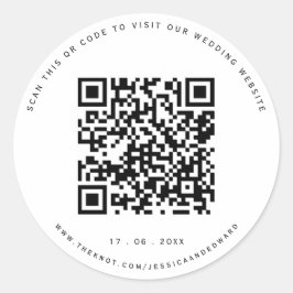 Details zur Hochzeit Qr Code Einfach Schwarz Minim Runder Aufkleber