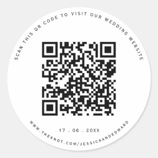 Details zur Hochzeit Qr Code Einfach Schwarz Minim Runder Aufkleber