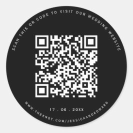 Details zur Hochzeit Qr Code Einfach Schwarz Minim Runder Aufkleber