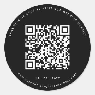 Details zur Hochzeit Qr Code Einfach Schwarz Minim Runder Aufkleber