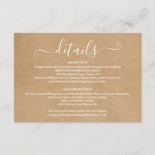 Details zur Hochzeit Signature Script rustic Kraft Begleitkarte