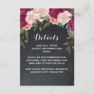 Details zur Hochzeit und Informationskarte Rosa Bo Begleitkarte