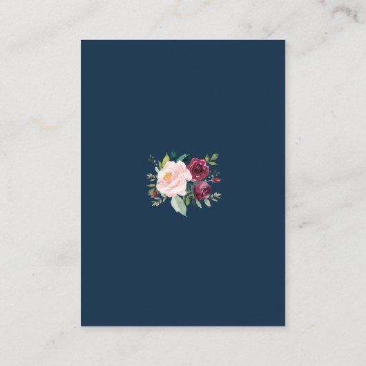 Details zur Hochzeit von Burgund Blues Navy Begleitkarte (Rückseite)