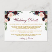 Details zur Hochzeit von Burgundy Blue Floral Gold Begleitkarte (Vorderseite)