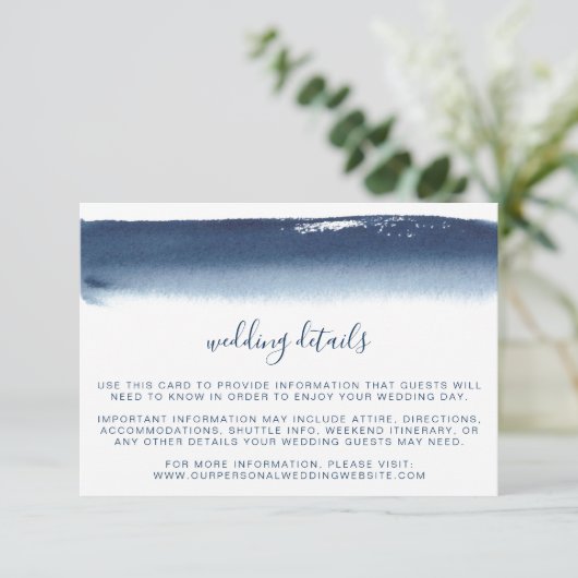 Details zur Hochzeit von Creative Navy Blue Waterc Begleitkarte (Stehend Vorderseite)