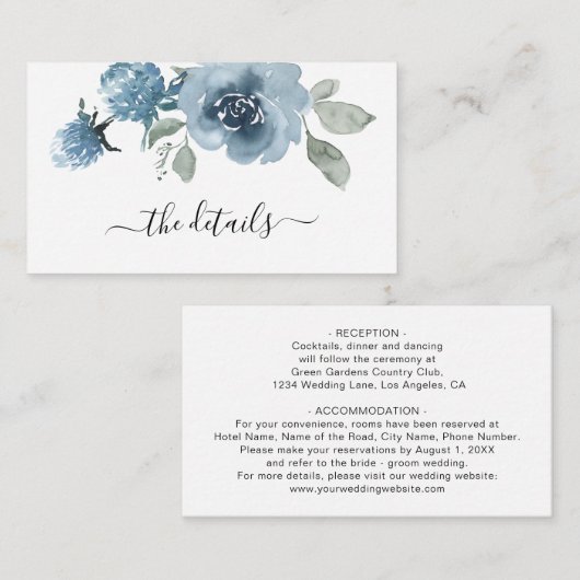 Details zur Hochzeit von Dusty Blue Floral Slate P Begleitkarte (Vorne/Hinten)