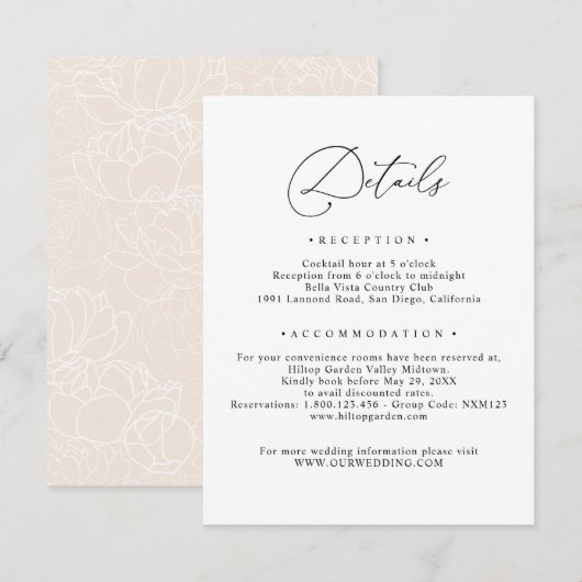 Details zur Hochzeit von eleganten Skriptgästen Begleitkarte (Vorne/Hinten)