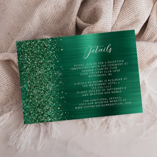Details zur Hochzeit von Emerald Green Brushed Met Begleitkarte