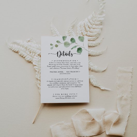 Details zur Hochzeit von Eukalyptus Begleitkarte