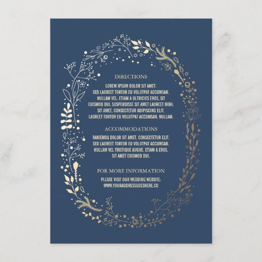 Details zur Hochzeit von Gold und Navy Begleitkarte (Vorderseite)