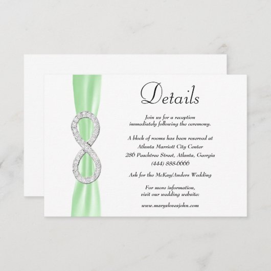 Details zur Hochzeit von Green Ribbon Diamond Begleitkarte (Vorne/Hinten)
