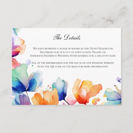 Details zur Hochzeit von hellen Wasserfarben Begleitkarte (Vorderseite)