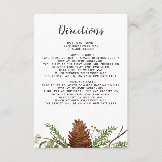 Details zur Hochzeit von Kiefernflossen in rustika Begleitkarte (Vorderseite)