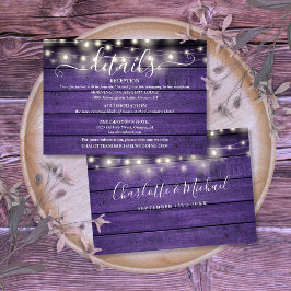 Details zur Hochzeit von lila Holzstring-Lichtern Begleitkarte