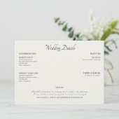Details zur Hochzeit von moderner Creme Black Text Einladung (Stehend Vorderseite)