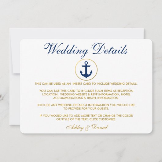Details zur Hochzeit von Nautical Blue Gold Einladung (Vorderseite)