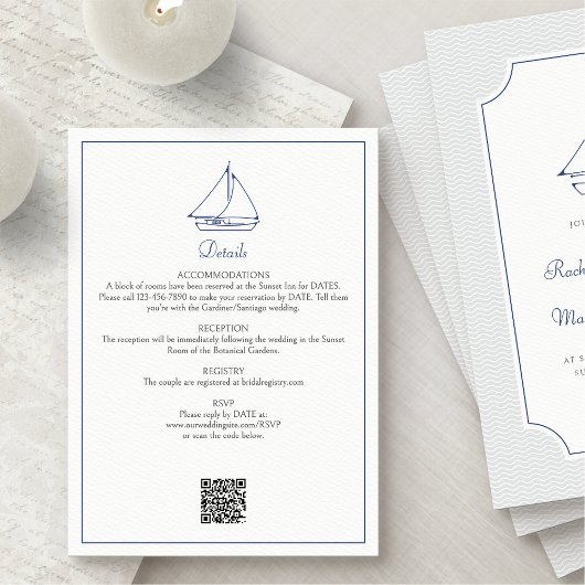 Details zur Hochzeit von Nautical Sailboat Begleitkarte