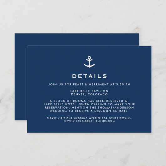 Details zur Hochzeit von Navy Blue Anchor Begleitkarte (Vorne/Hinten)