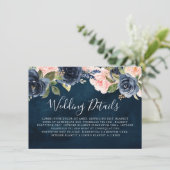 Details zur Hochzeit von Navy Blue Blush Pink Rose Begleitkarte (Stehend Vorderseite)