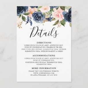 Details zur Hochzeit von Navy Blue Blush Pink Rose Begleitkarte