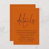 Details zur Hochzeit von Navy Blue Burnt Orange QR Begleitkarte (Vorne/Hinten)