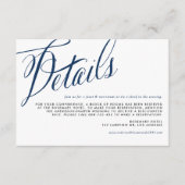 Details zur Hochzeit von Navy Blue Rustic Calligra Begleitkarte (Vorderseite)