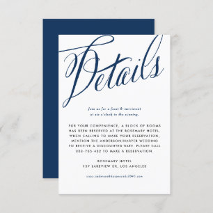 Details zur Hochzeit von Navy Blue Rustic Calligra Begleitkarte