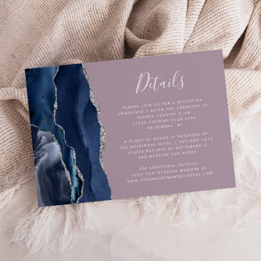 Details zur Hochzeit von Navy Blue Silver Agate Ma Begleitkarte