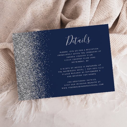 Details zur Hochzeit von Navy Blue Silver Glitzer  Begleitkarte