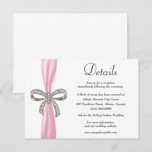 Details zur Hochzeit von rosa Ribbon Diamant Begleitkarte (Vorne/Hinten)