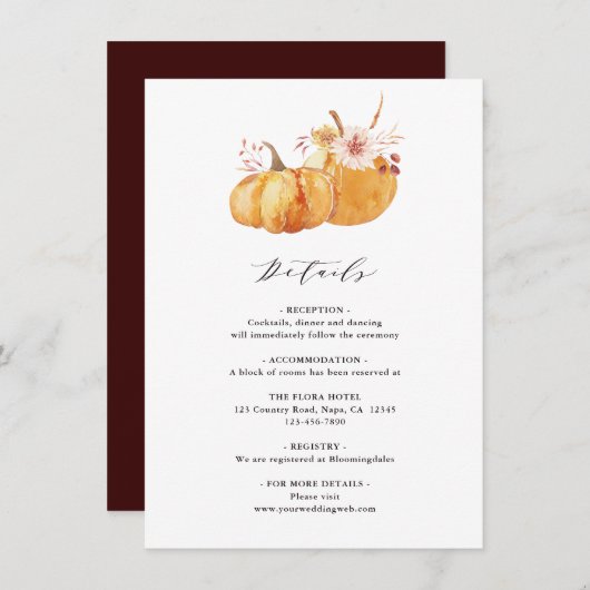 Details zur Hochzeit von Rustic Fall Gold Floral P Begleitkarte (Vorne/Hinten)