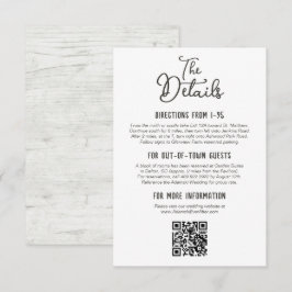 Details zur Hochzeit von rustikalem Land Begleitkarte