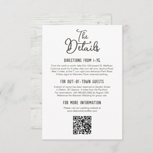 Details zur Hochzeit von rustikalem Land Begleitkarte (Vorne/Hinten)