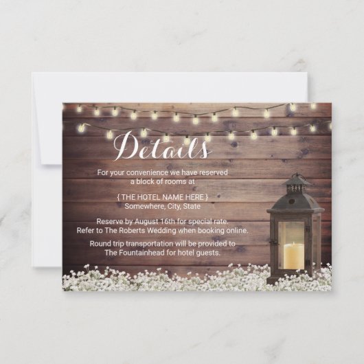 Details zur Hochzeit von rustikalem Stall Lantern Einladung (Vorderseite)