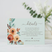 Details zur Hochzeit von rustikalen Minzgrün Begleitkarte (Stehend Vorderseite)