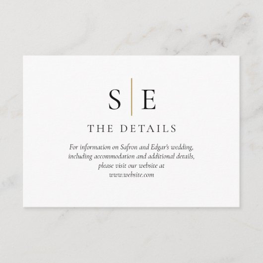 Details zur Hochzeit von Schwarz-Gold-Minimalistis Begleitkarte (Vorderseite)