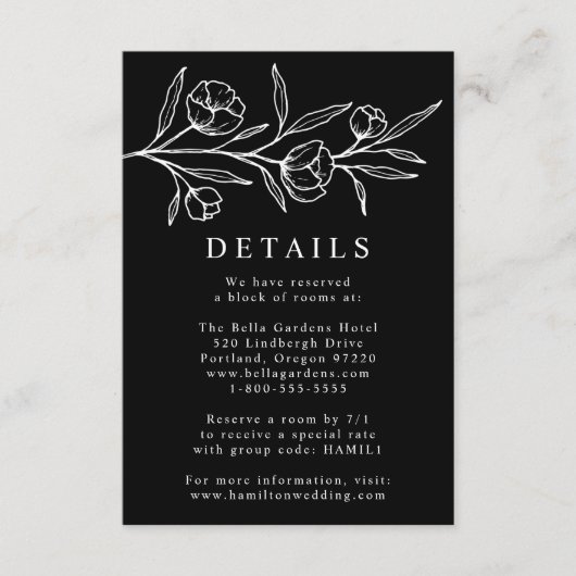 Details zur Hochzeit von Schwarz und Weiß Begleitkarte (Vorderseite)