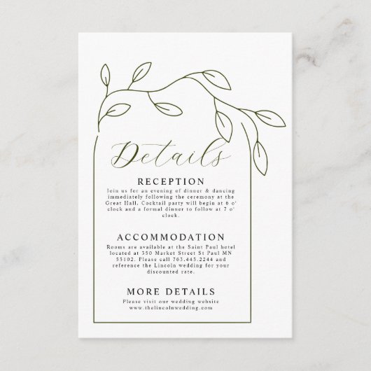 Details zur Hochzeit von Skriptbögen Begleitkarte (Vorderseite)