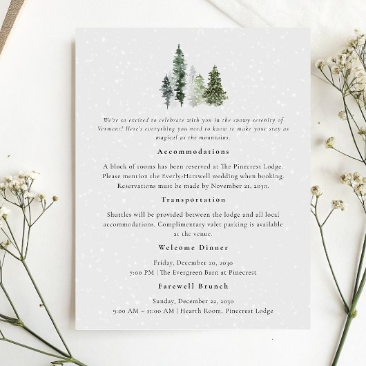 Details zur Hochzeit von Snowy Pine Tree Begleitkarte