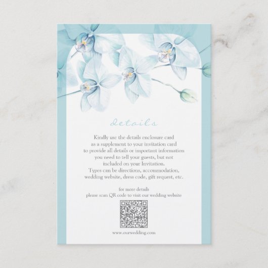 Details zur Hochzeit von Soft Blue Orchid Begleitkarte (Vorderseite)