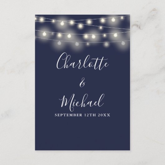 Details zur Hochzeit von String Lights Navy Begleitkarte (Rückseite)