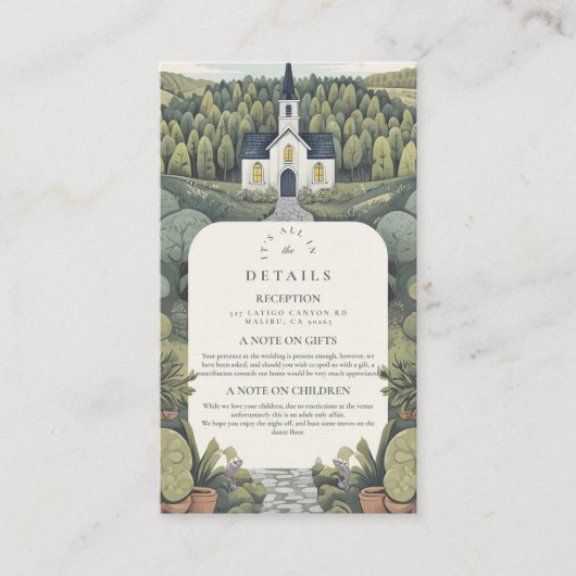 Details zur Hochzeit von Whimsical Chapel Forest Begleitkarte (Vorderseite)