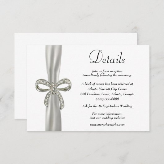 Details zur Hochzeit von White Ribbon Diamond Bow Begleitkarte (Vorne/Hinten)