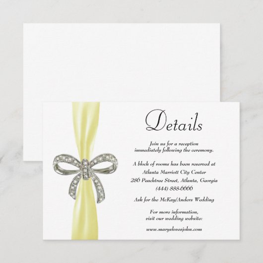 Details zur Hochzeit von Yellow Ribbon Diamond Bow Begleitkarte (Vorne/Hinten)