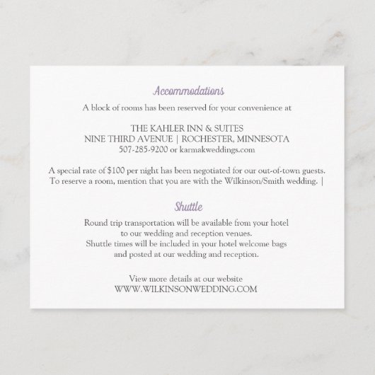 Details zur Hochzeitkarte | Brush Letter Lavendel Begleitkarte (Rückseite)